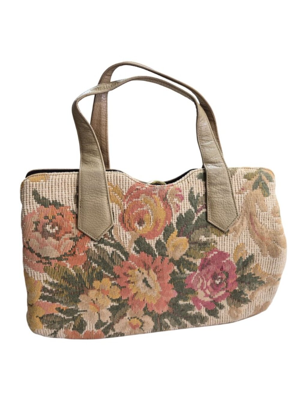 Vintage Rolfs Floral Tapestry & Faux Leather Handbag With Gold-Tone Accents - Picture 3 of 11